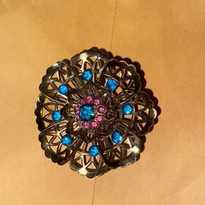 Vintage gold plated floral pattern pink and blue 1940 pendent